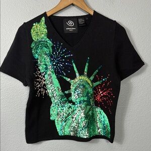 Vintage Michael‎ Simon Sequin Statue of Liberty Top